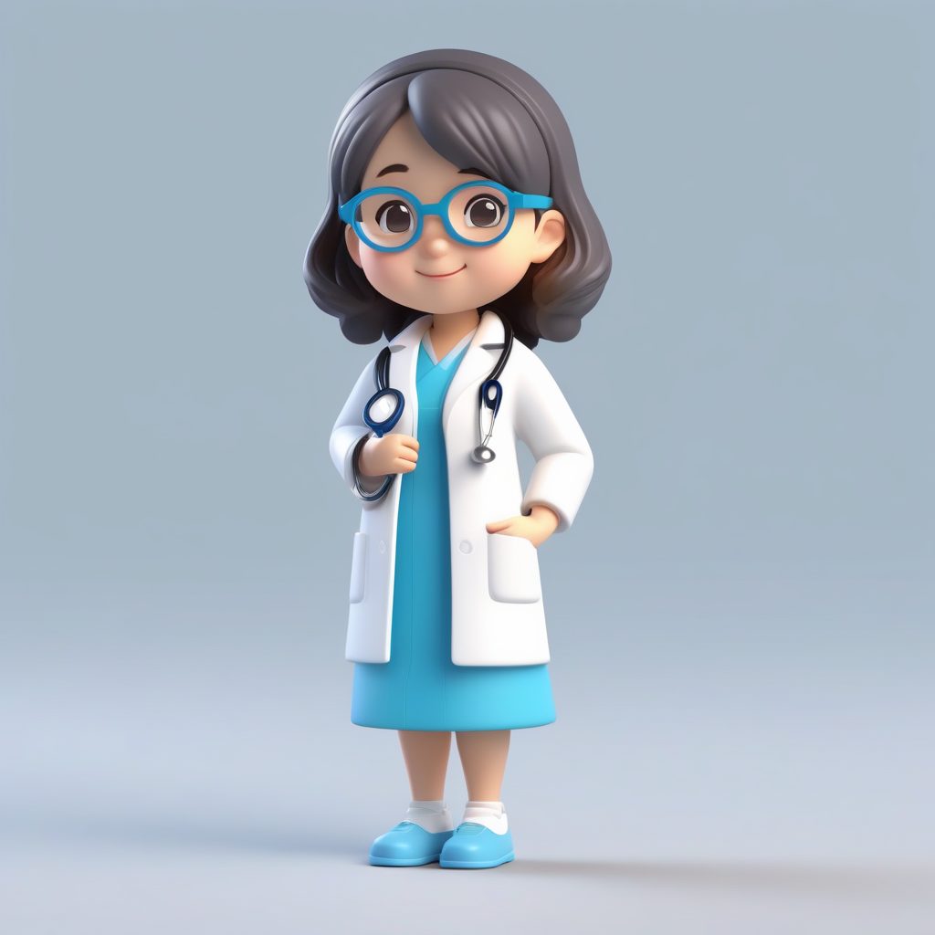 一个C4D极简Q版盲盒：拿着听诊器的小医生女孩