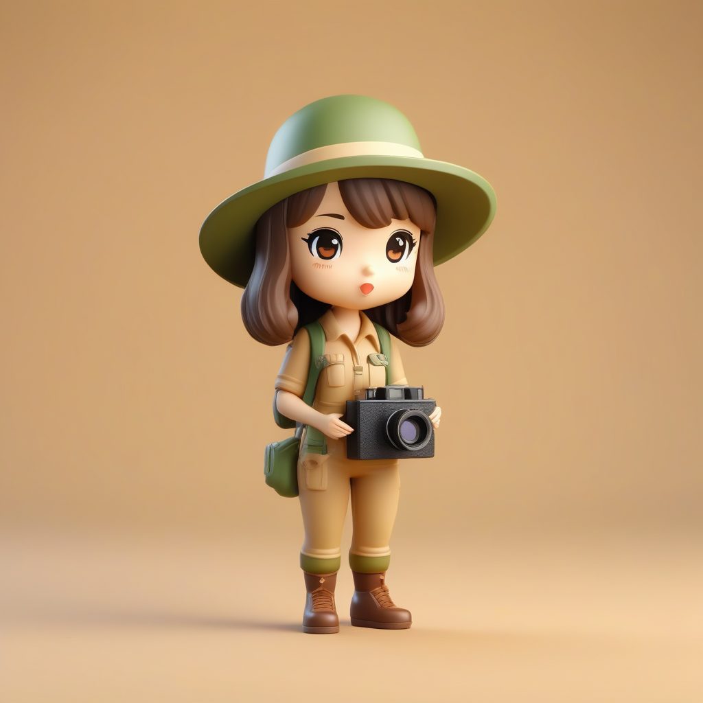 一个C4D极简Q版盲盒：拿着相机旅行摄影师女孩