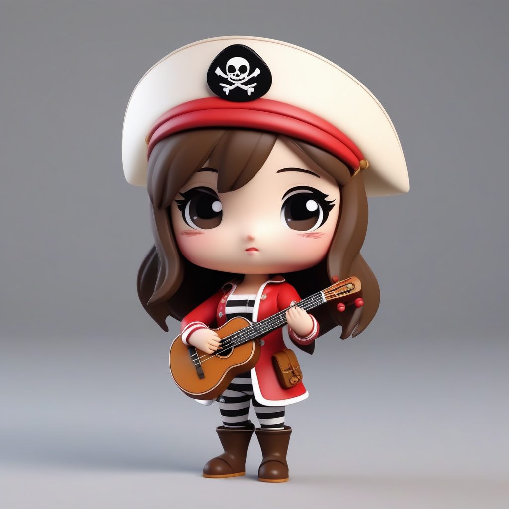 一个C4D极简Q版盲盒：拿着小提琴的海盗女孩