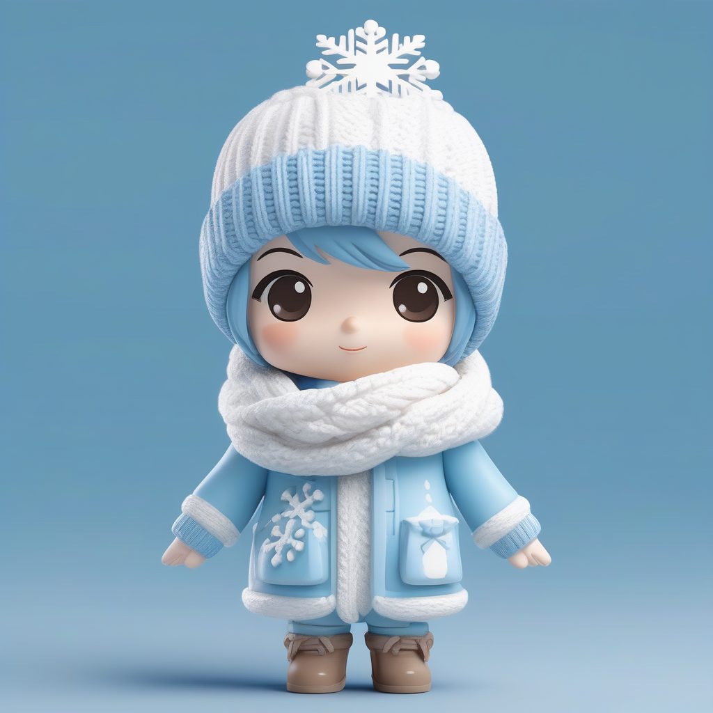 一个C4D极简Q版盲盒：拿着雪花的冬季女孩