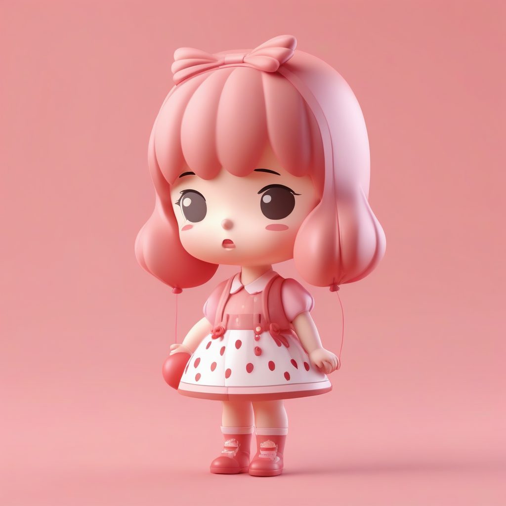 一个草莓裙主题的极简动漫Q版盲盒角色