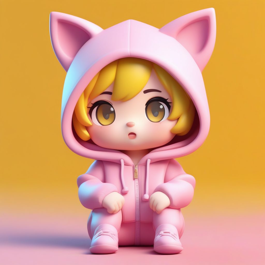 一个粉色猫耳帽衫Q版盲盒手办