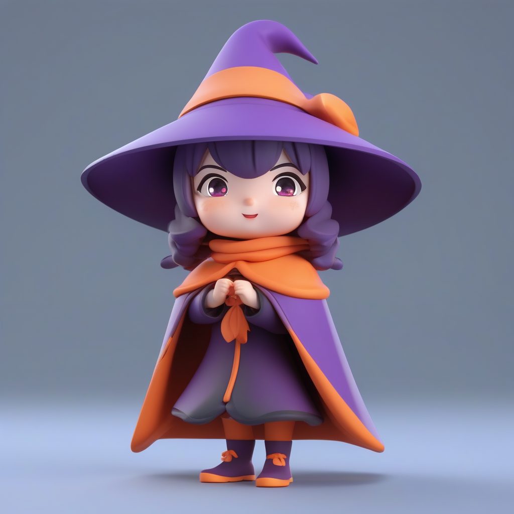 一个极简3D渲染Q版小女巫盲盒玩偶