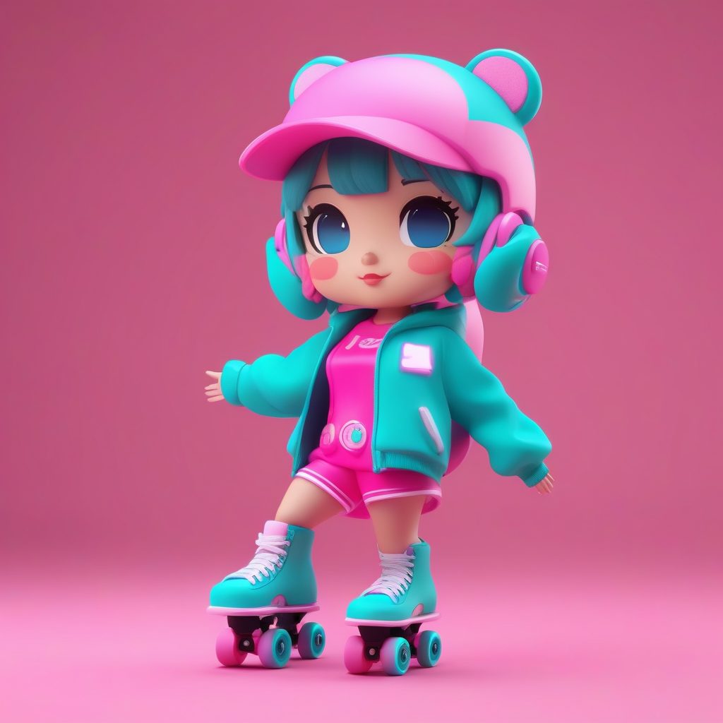 一个极简80年代复古轮滑Q版女孩3D模型