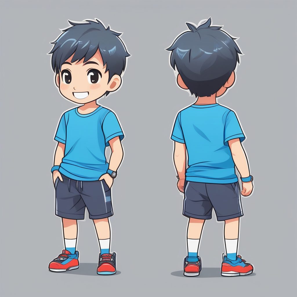 一个极简动漫卡哇伊Q版男孩全身像（纯色背景，平面插画风）