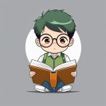 一个极简动漫Q版书呆子男孩,全身阅读特写 6 yi ge ji jian dong man q ban shu dai zi nan hai quan shen yue du te xie