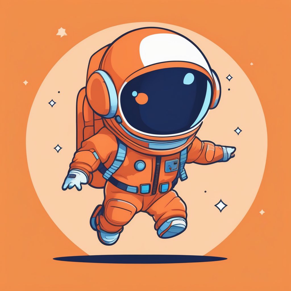 一个极简动漫Q版宇航员男孩,纯色背景动态跳跃