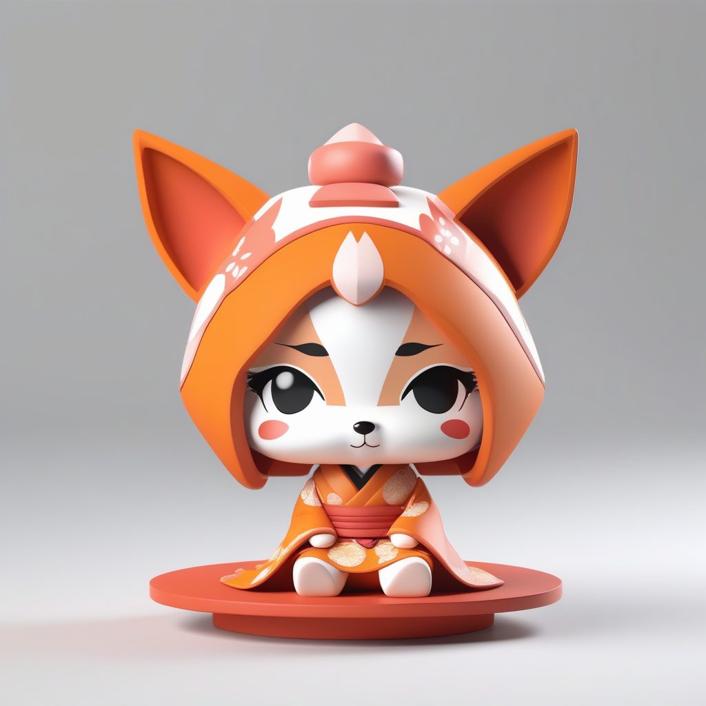 一个极简和服狐狸面具Q版女孩盲盒玩偶