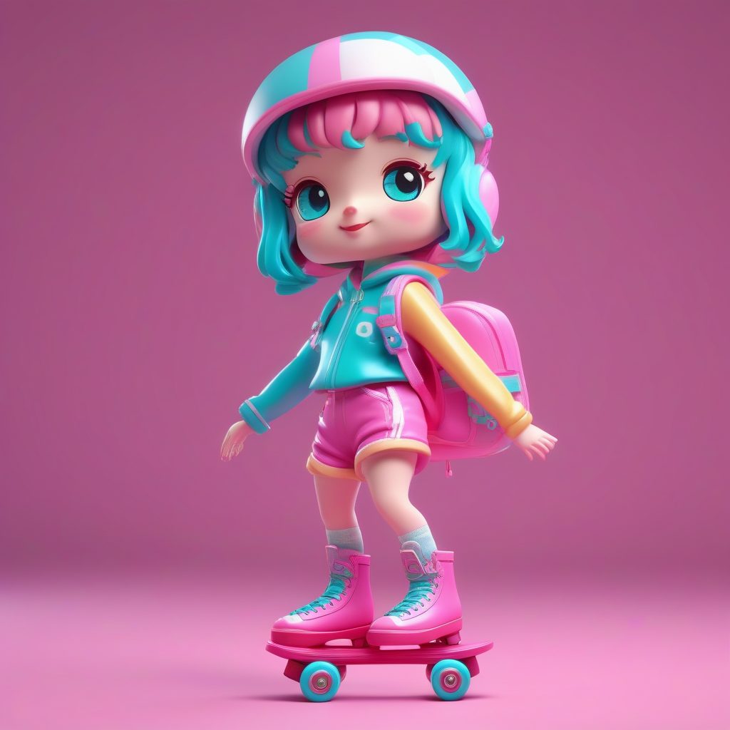 一个极简卡哇伊C4D公仔:复古溜冰鞋女孩