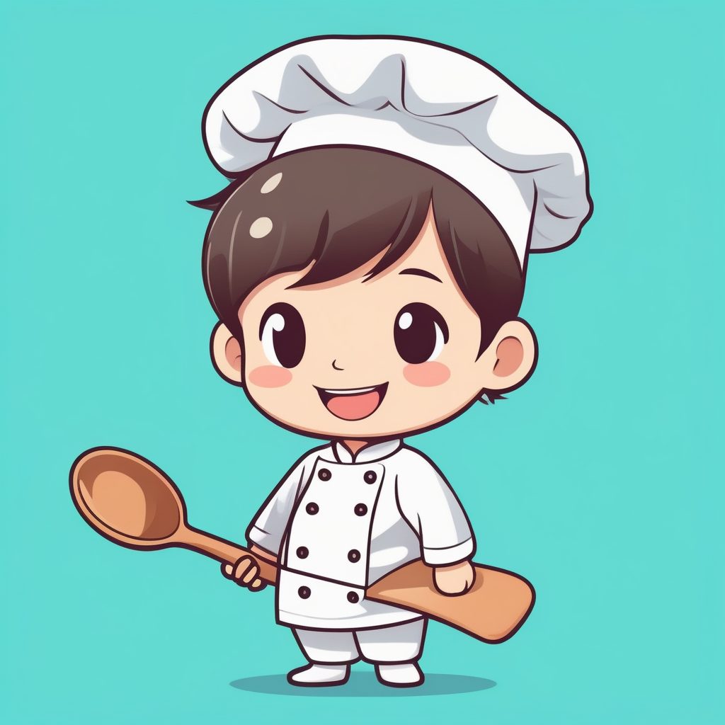 一个极简卡哇伊Q版厨师男孩，全身微笑特写