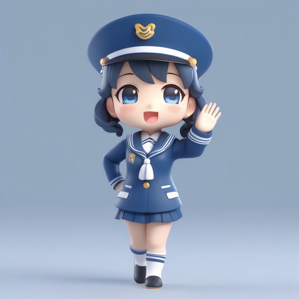 一个极简卡哇伊Q版水手服女孩全身3D模型