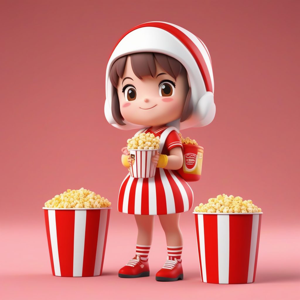 一个极简PopMart爆米花摊主Q版女孩全身手办