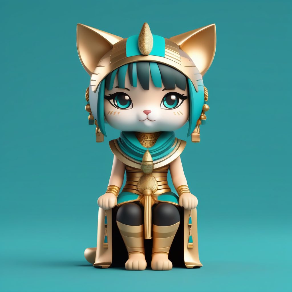 一个极简PopMart法老猫Q版女孩全身模型