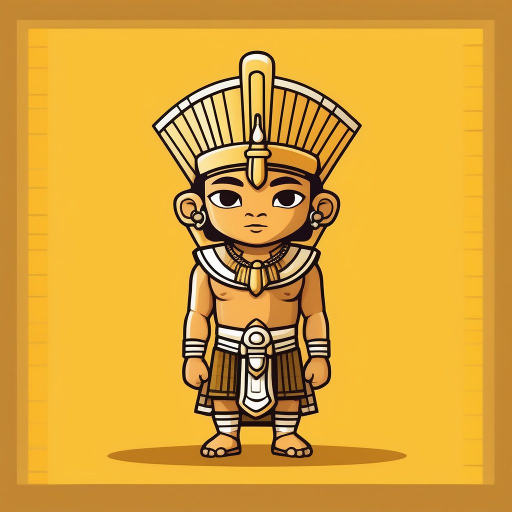 一个极简Q版法老男孩，金黄色纯背景