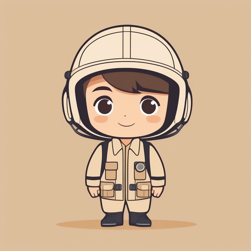 一个极简Q版飞行员男孩，米色纯背景