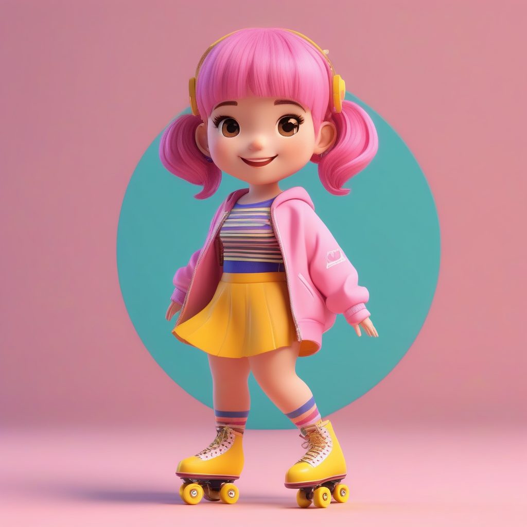 一个极简Q版粉发滑轮少女