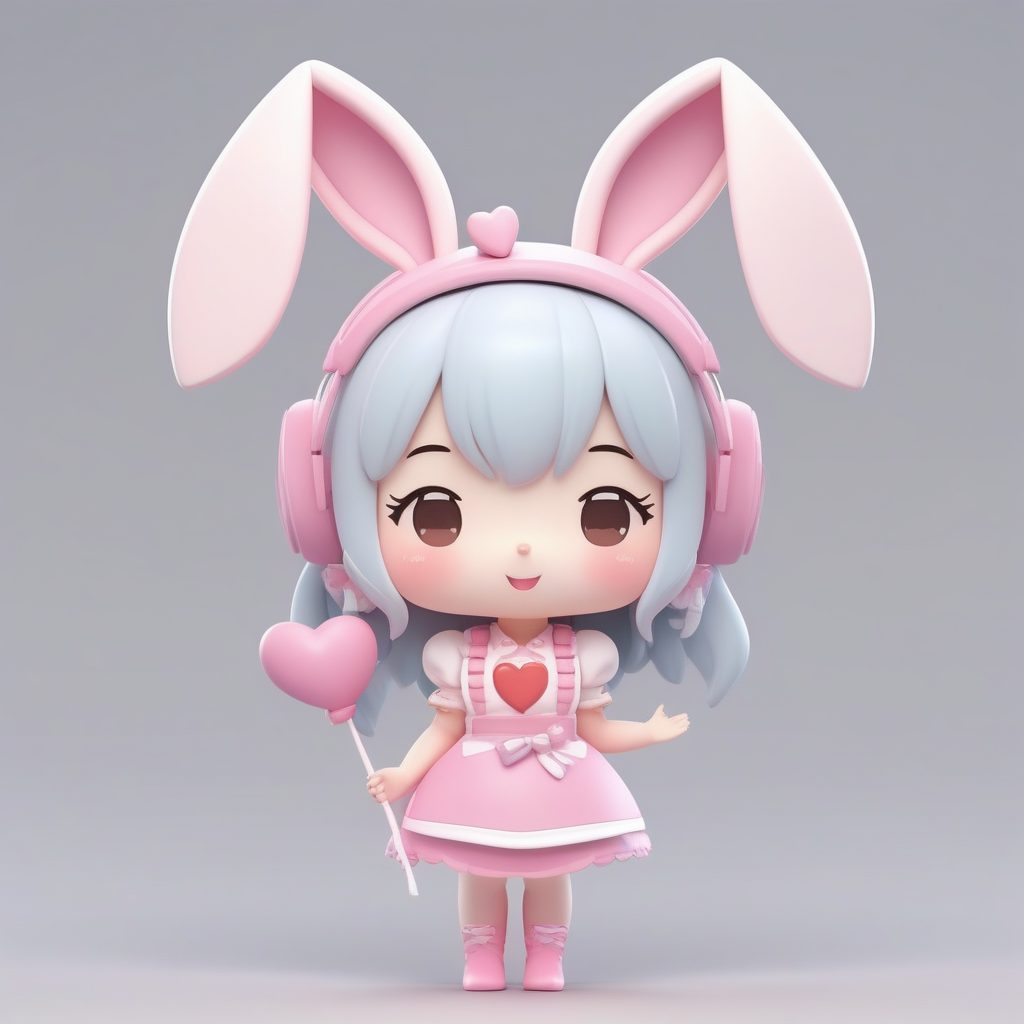 一个极简Q版粉色兔耳女仆女孩