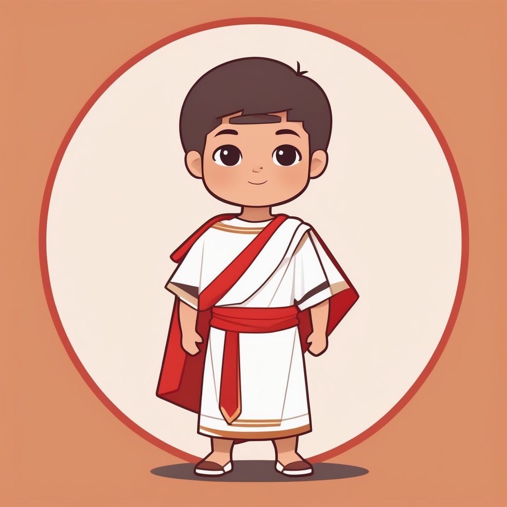 一个极简Q版古罗马男孩，陶土色纯背景