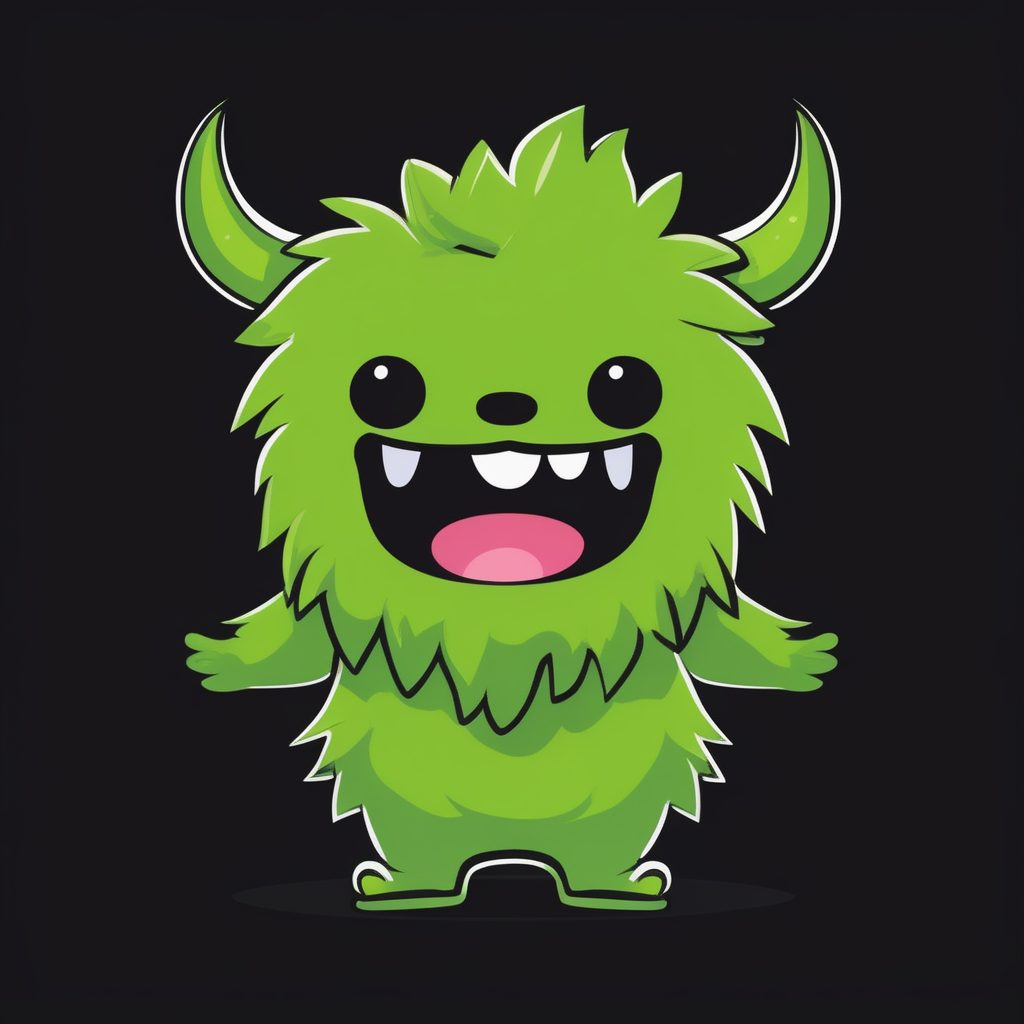 一个极简Q版怪兽睡衣男孩,黑色纯背景