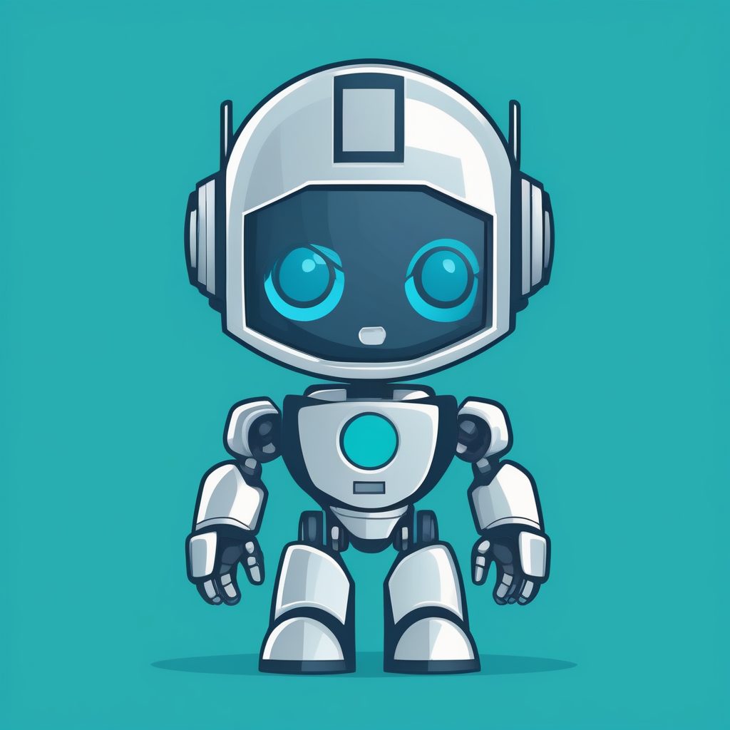 一个极简Q版机器人男孩，蓝绿色纯背景