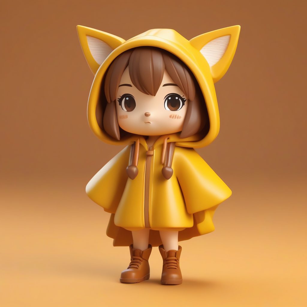 一个极简Q版卡哇伊粘土公仔：黄色雨靴小动物女孩