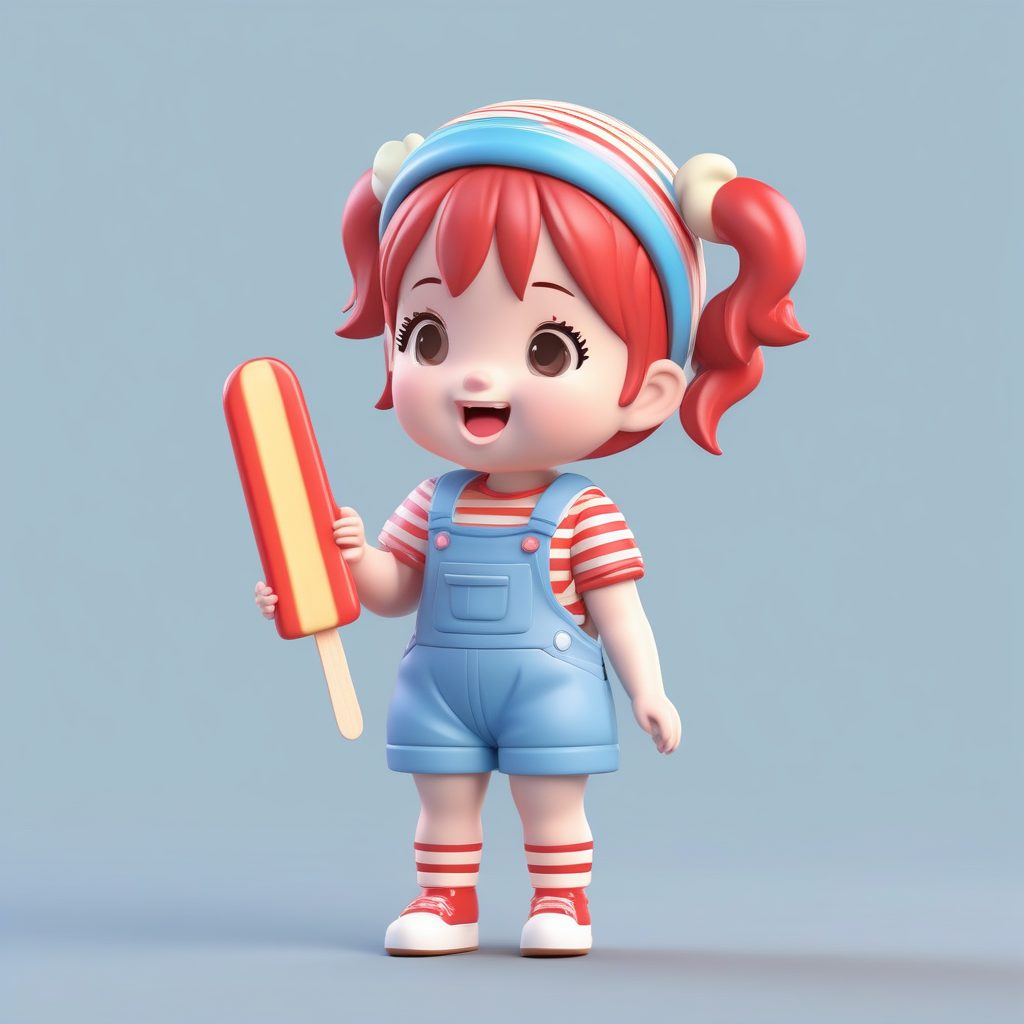 一个极简Q版卡哇伊粘土公仔：拿着雪糕的复古女孩