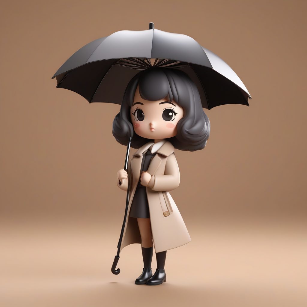 一个极简Q版卡哇伊粘土公仔：拿着雨伞的歌舞女孩