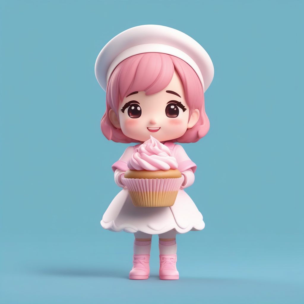 一个极简Q版卡哇伊粘土盲盒公仔:甜点师女孩