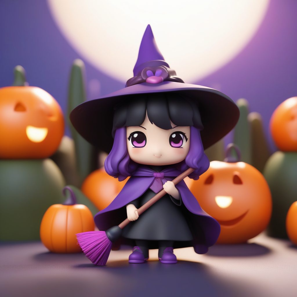 一个极简Q版卡哇伊粘土盲盒：小魔女与扫帚