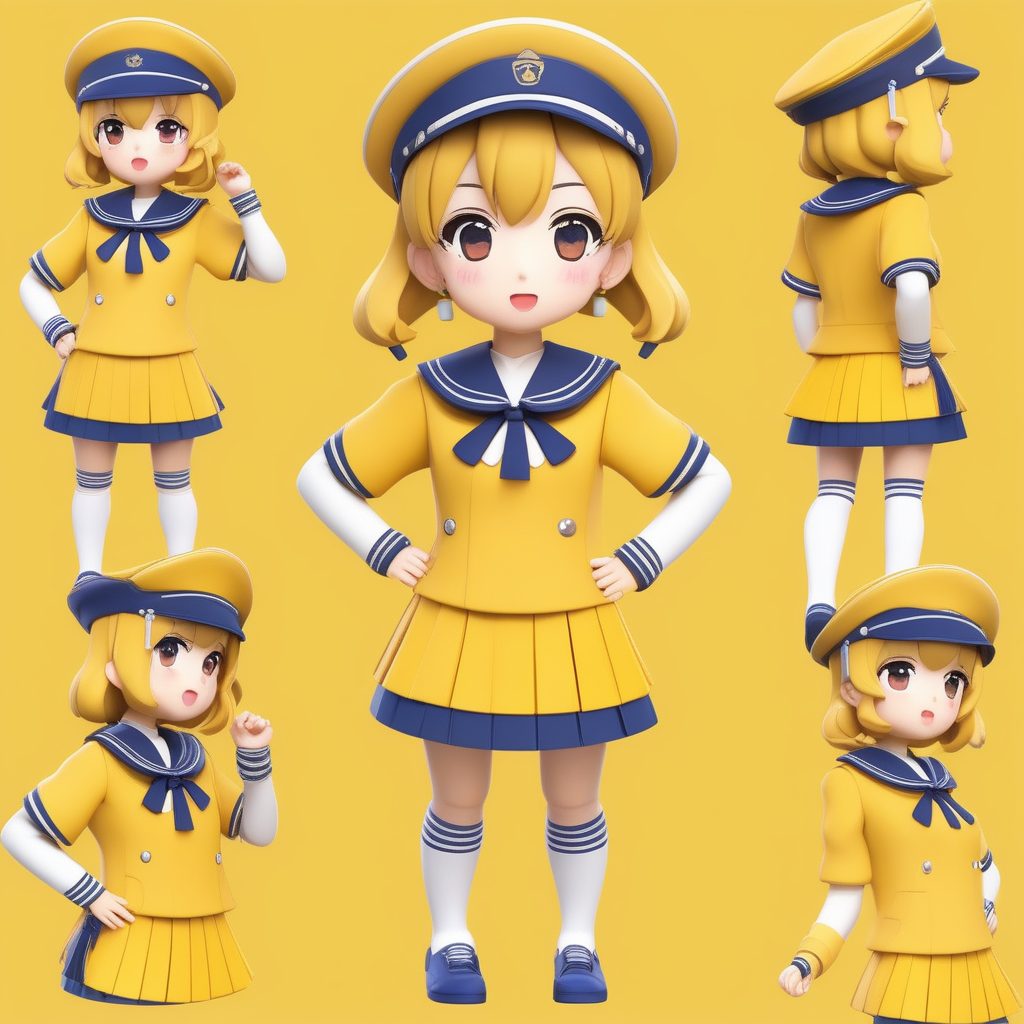 一个极简Q版卡哇伊粘土手办：黄色水手服女孩
