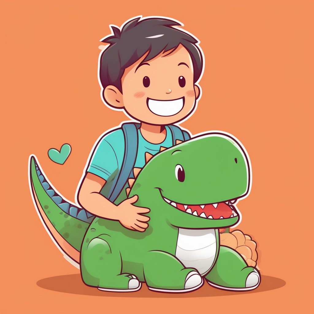 一个极简Q版恐龙布偶男孩,橘色纯背景 1 一个极简Q版恐龙布偶男孩,橘色纯背景