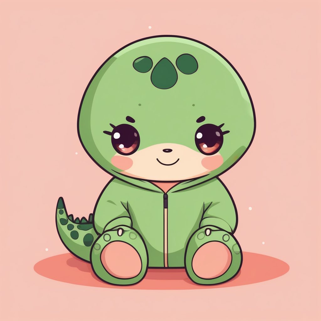 一个极简Q版恐龙连体衣男孩，珊瑚色纯背景