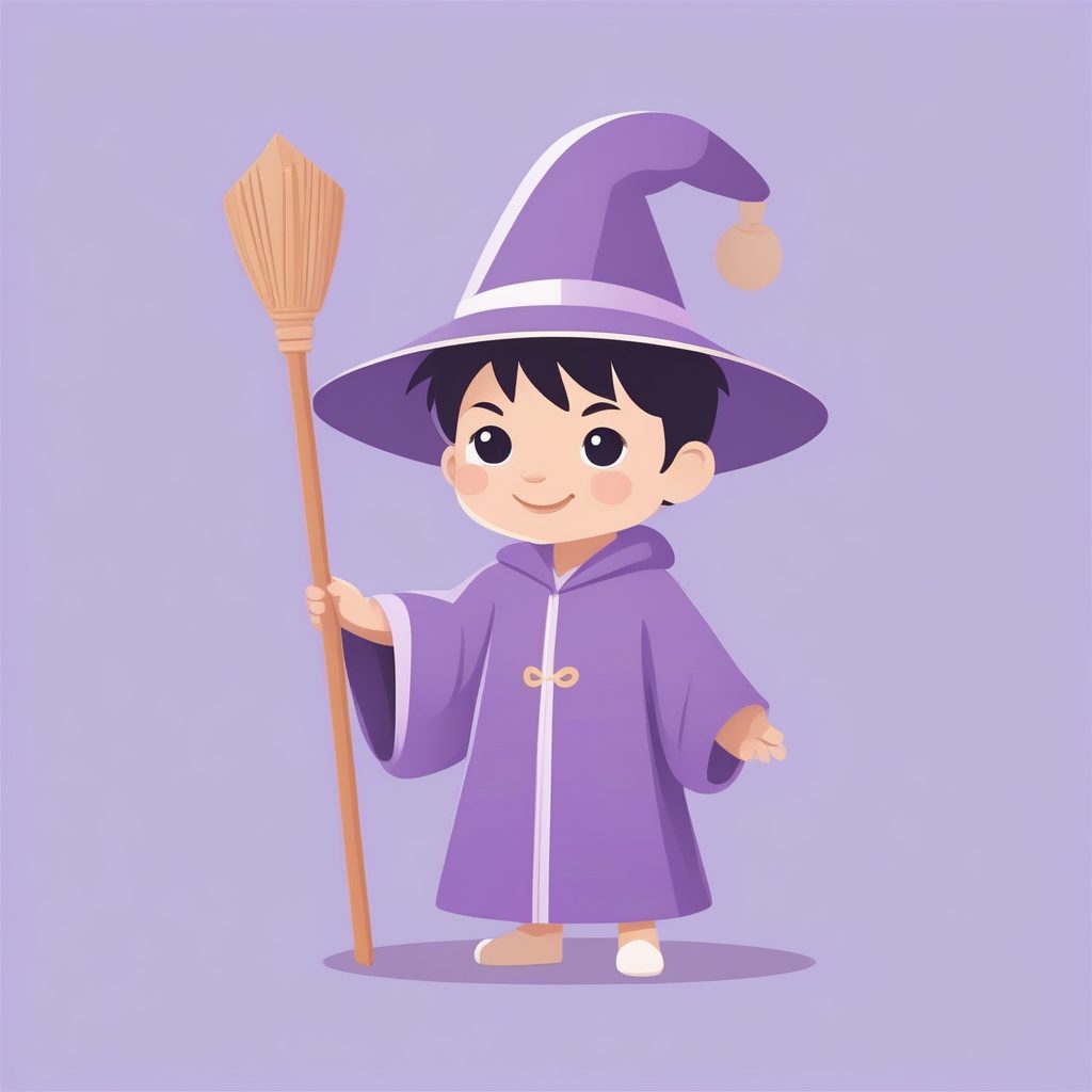 一个极简Q版魔法师男孩,淡紫色纯背景 1 一个极简Q版魔法师男孩,淡紫色纯背景