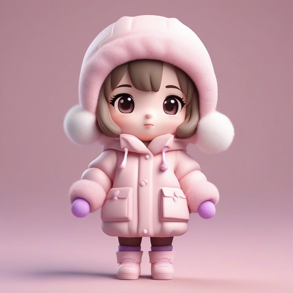 一个极简Q版粘土公仔：拿着雪球的冬装女孩