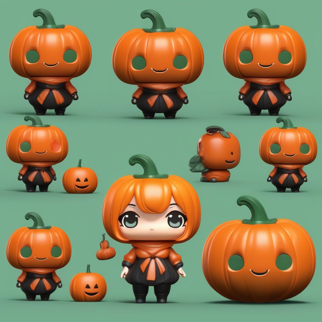 一个极简Q版粘土公仔：万圣节南瓜女孩