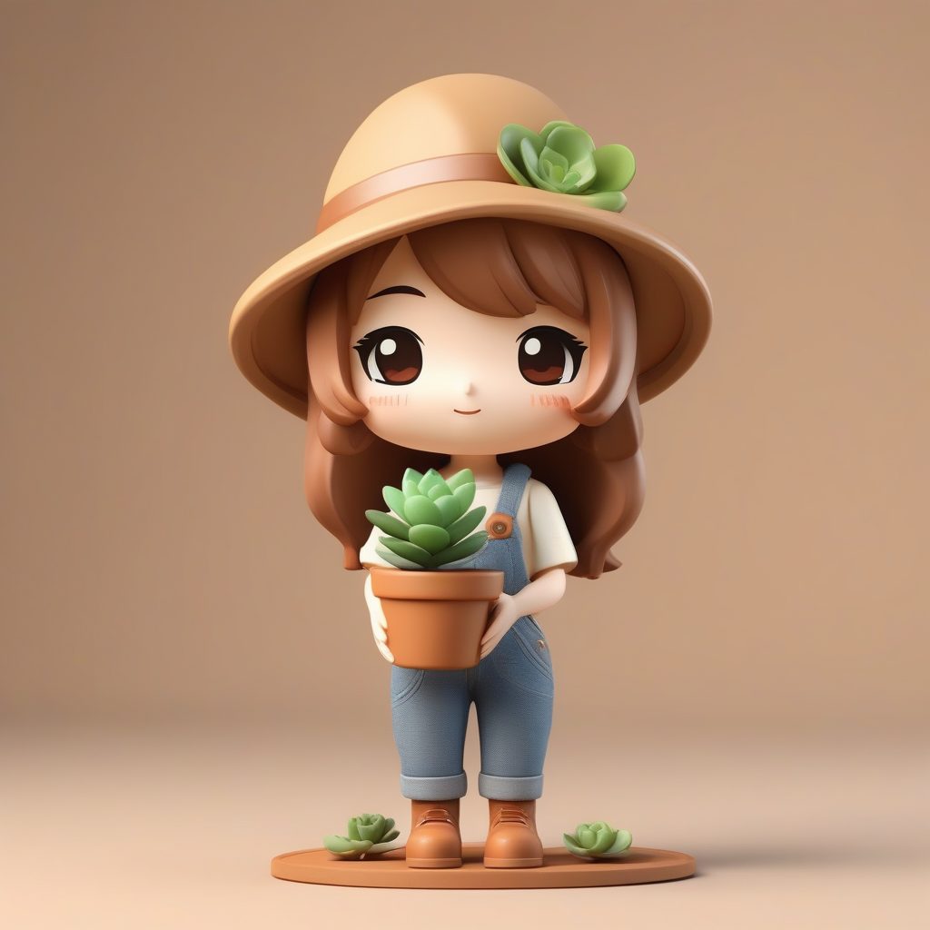 一个极简Q版粘土盲盒：园丁女孩和多肉植物