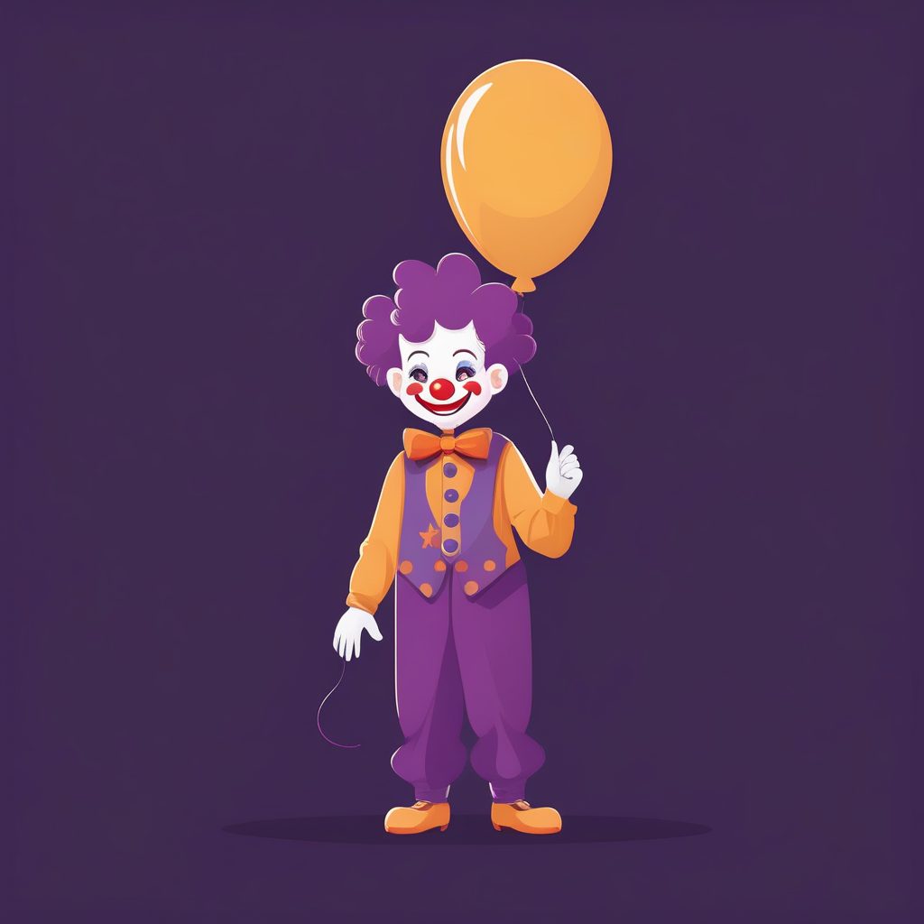 一个极简Q版小丑男孩，深紫色纯背景