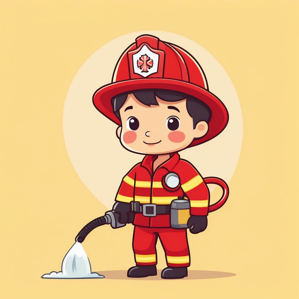 一个极简Q版消防员男孩，淡黄色纯背景