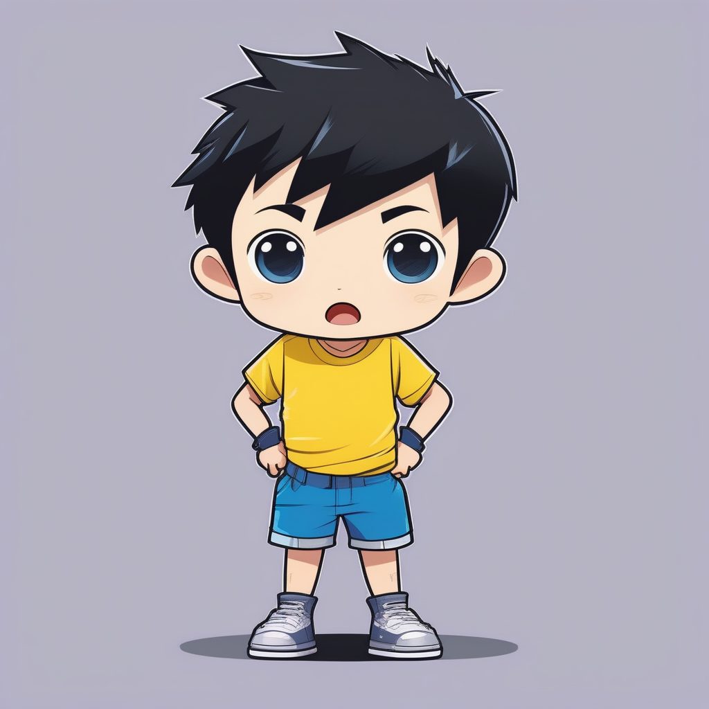 一个极简Q版小男孩插画,全身,纯色背景下的卡哇伊造型