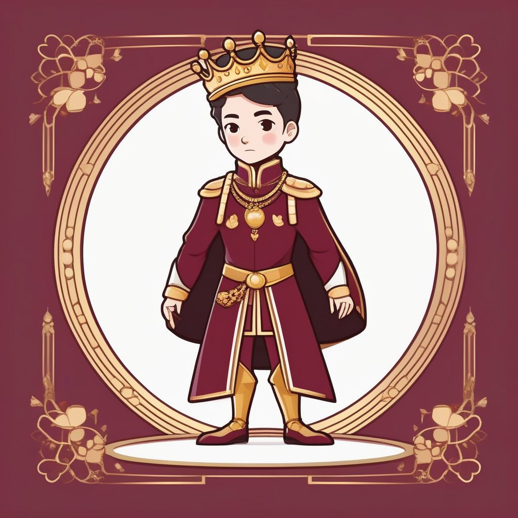 一个极简Q版小王子男孩，褐红纯背景