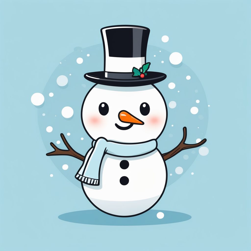 一个极简Q版雪人服装男孩，浅冰蓝纯背景