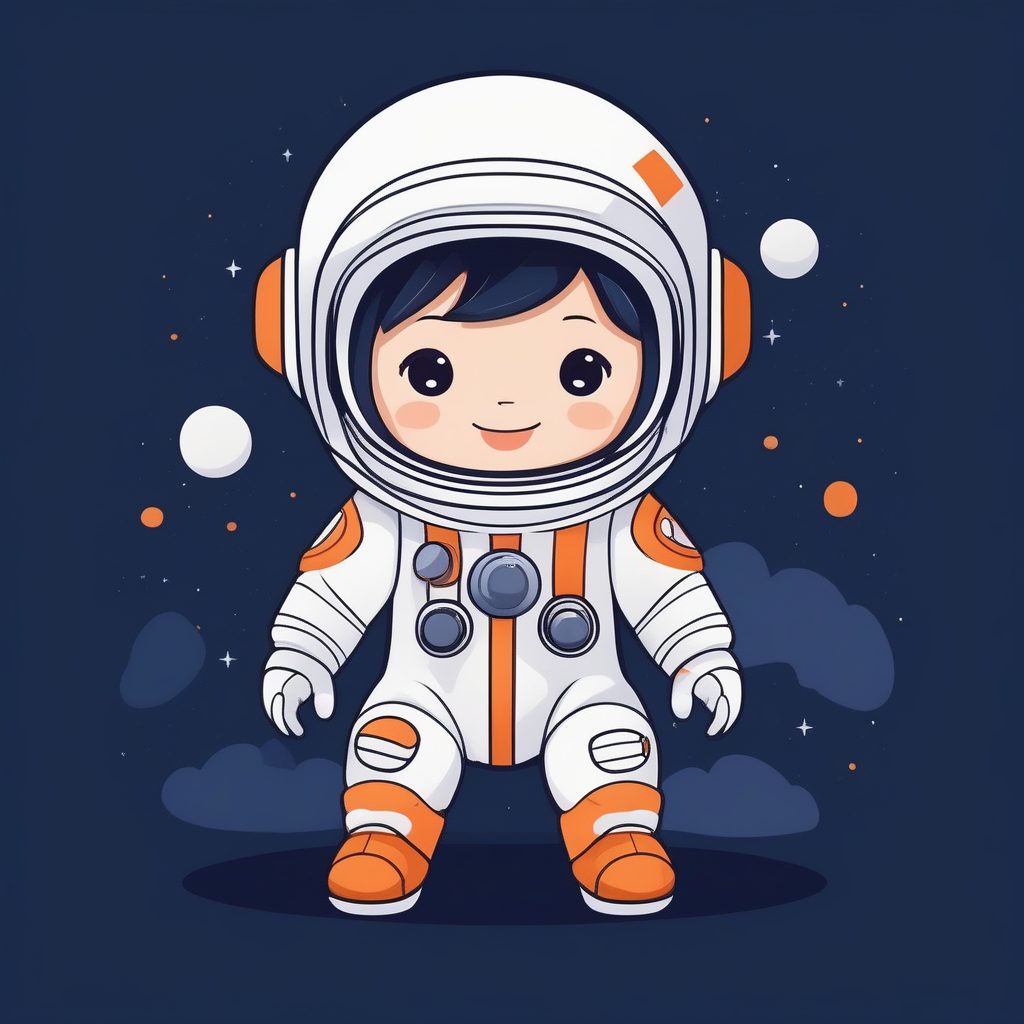 一个极简Q版宇航员男孩，深靛蓝纯背景