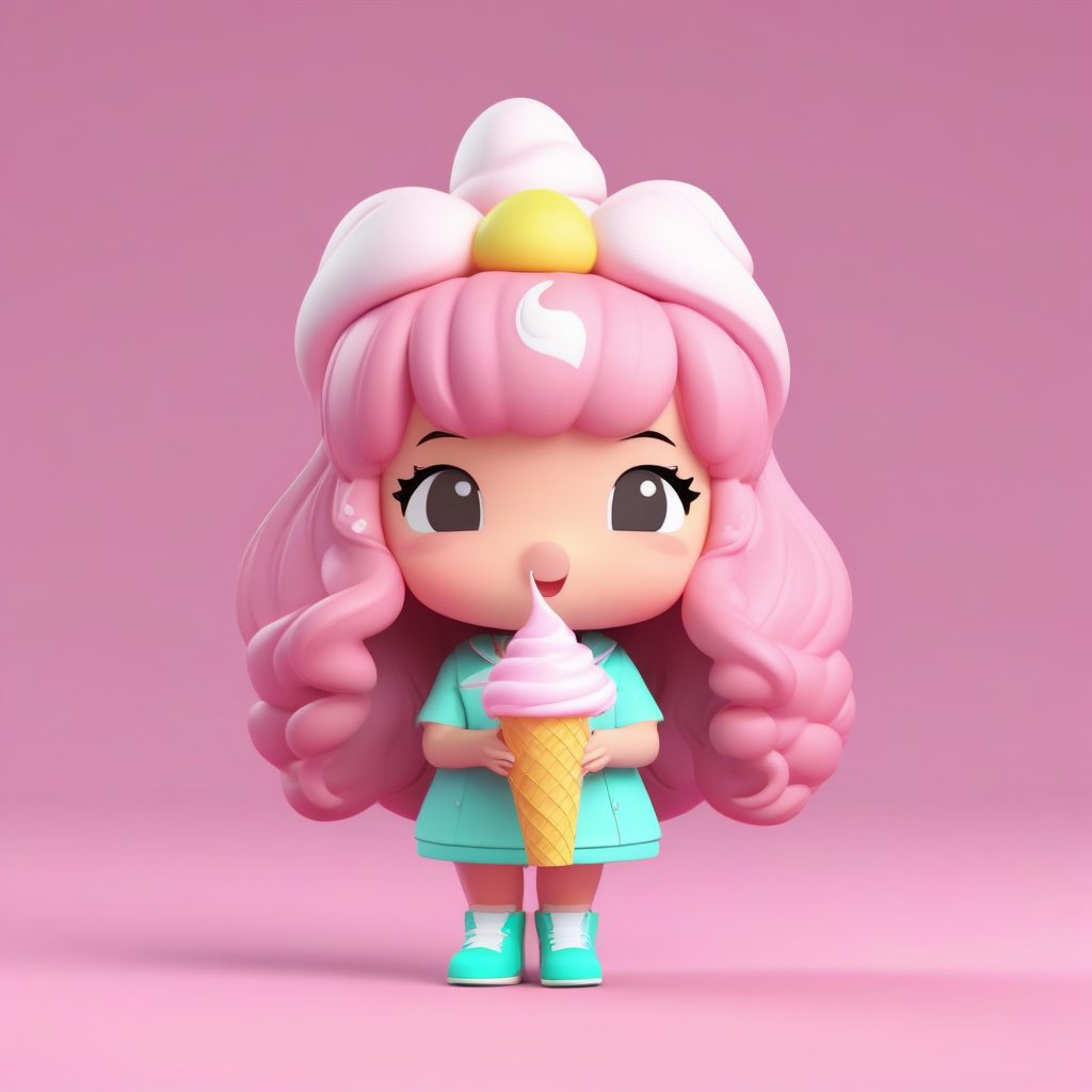 一个可爱粘土Q版冰淇淋店员女孩全身手办