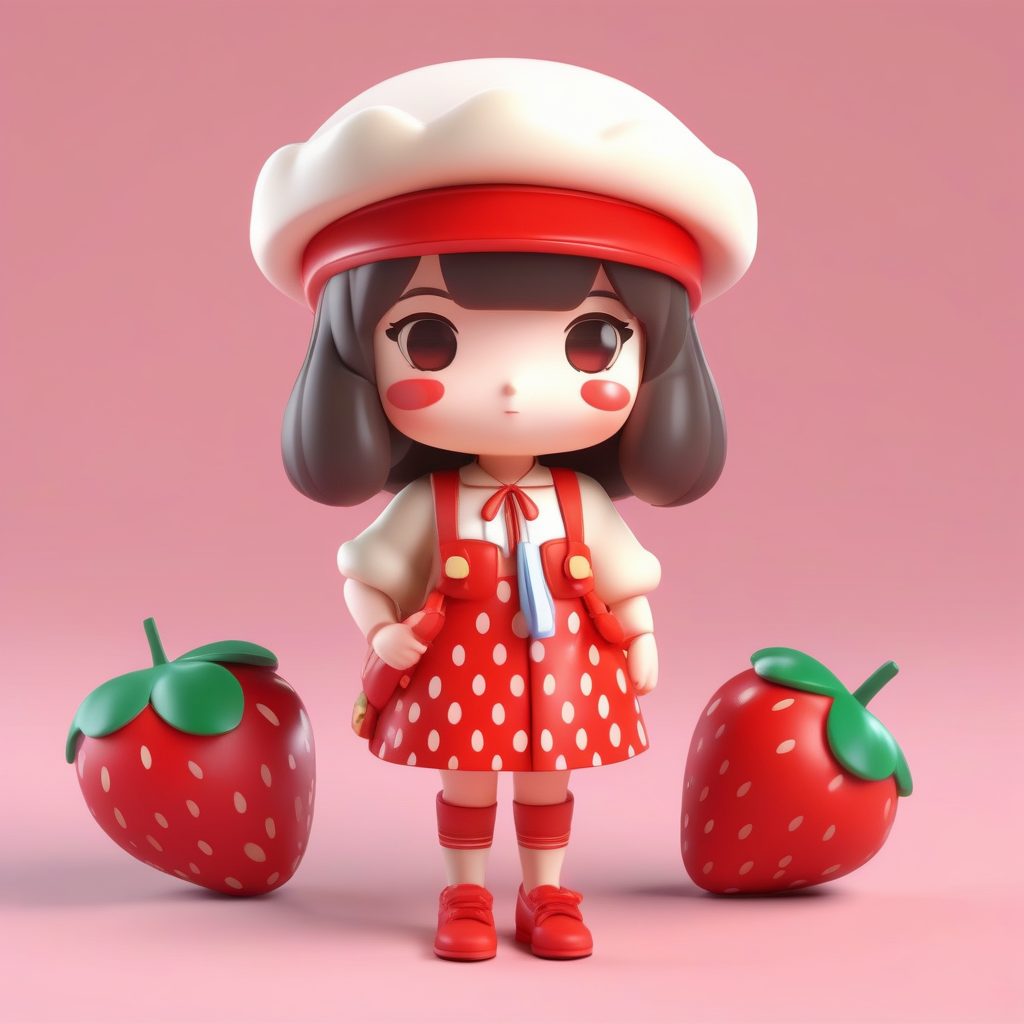 一个可爱粘土Q版草莓主题女孩全身手办