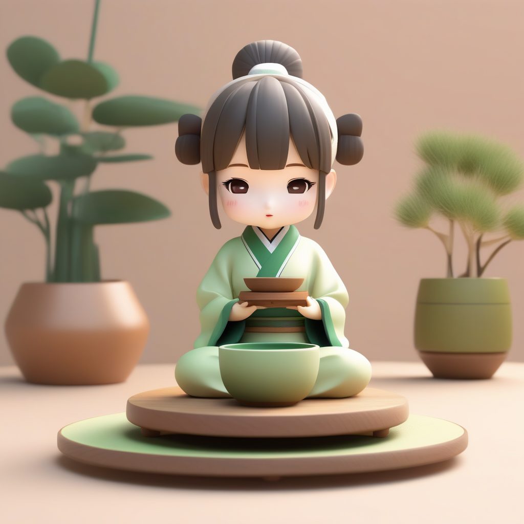 一个可爱粘土Q版茶道女孩全身手办