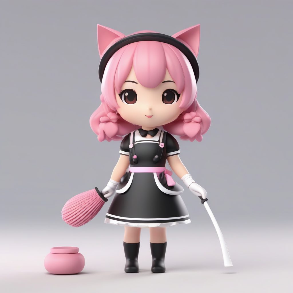 一个可爱粘土Q版黑猫女仆女孩全身模型