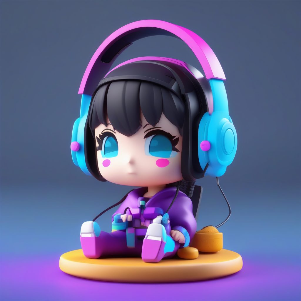 一个可爱粘土Q版赛博键盘侠女孩全身模型