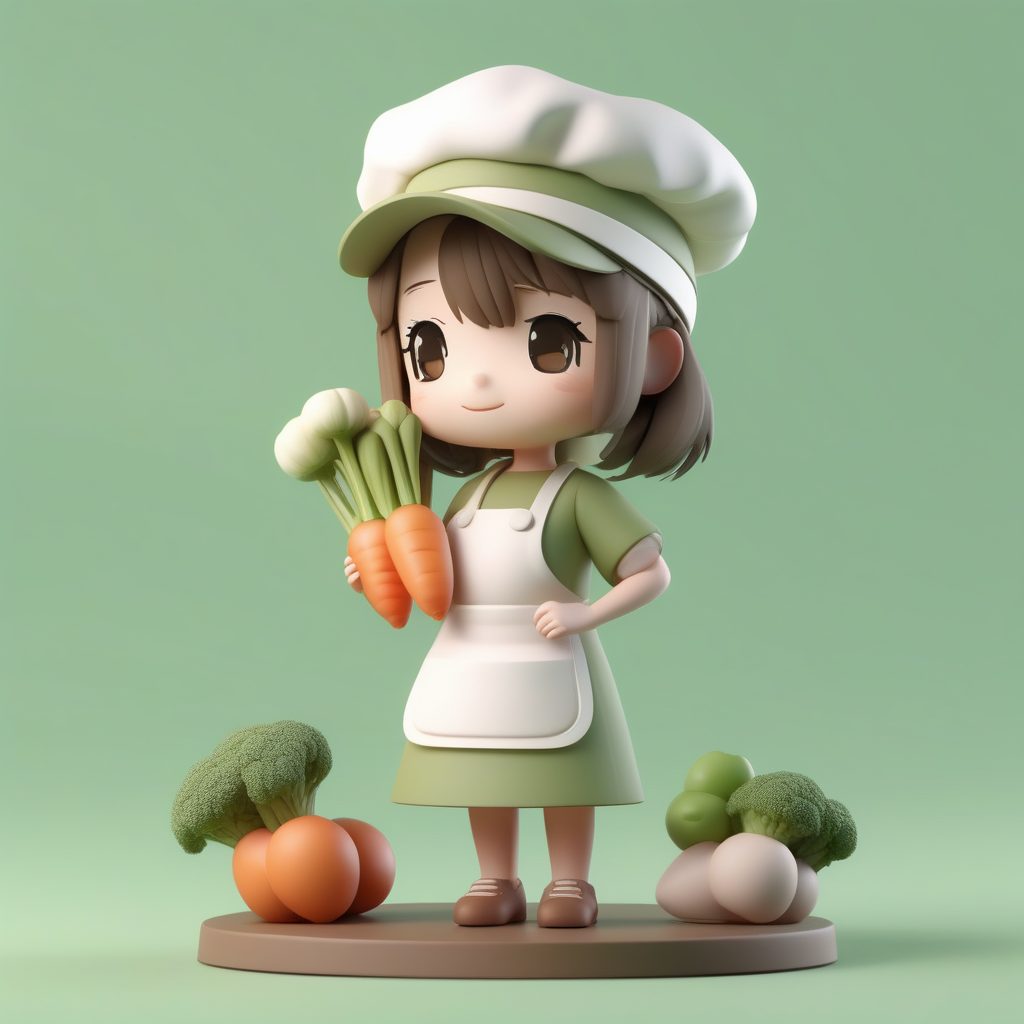 一个可爱粘土Q版蔬菜大厨女孩全身手办