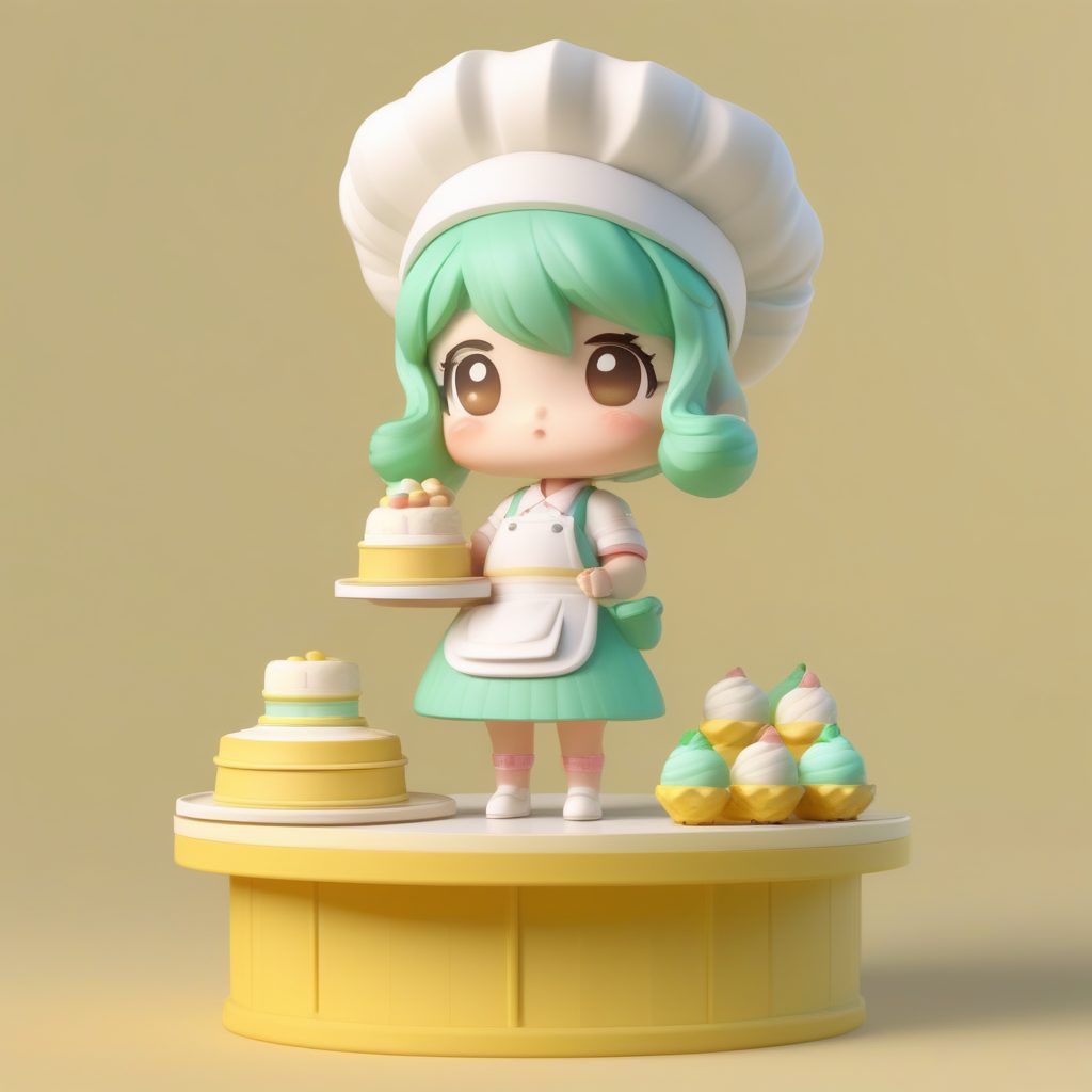 一个可爱粘土Q版甜点师女孩盲盒玩偶