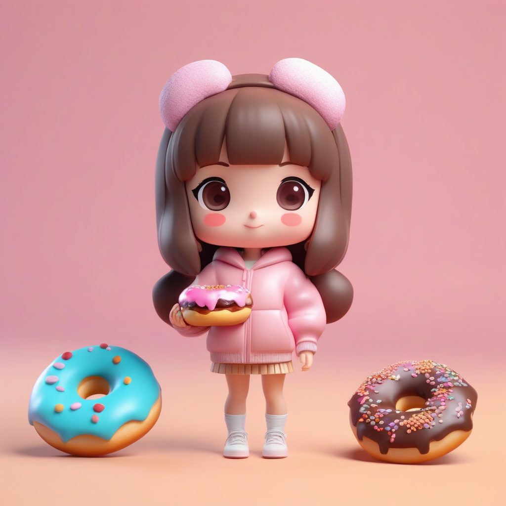 一个可爱粘土Q版甜甜圈爱好者女孩全身手办